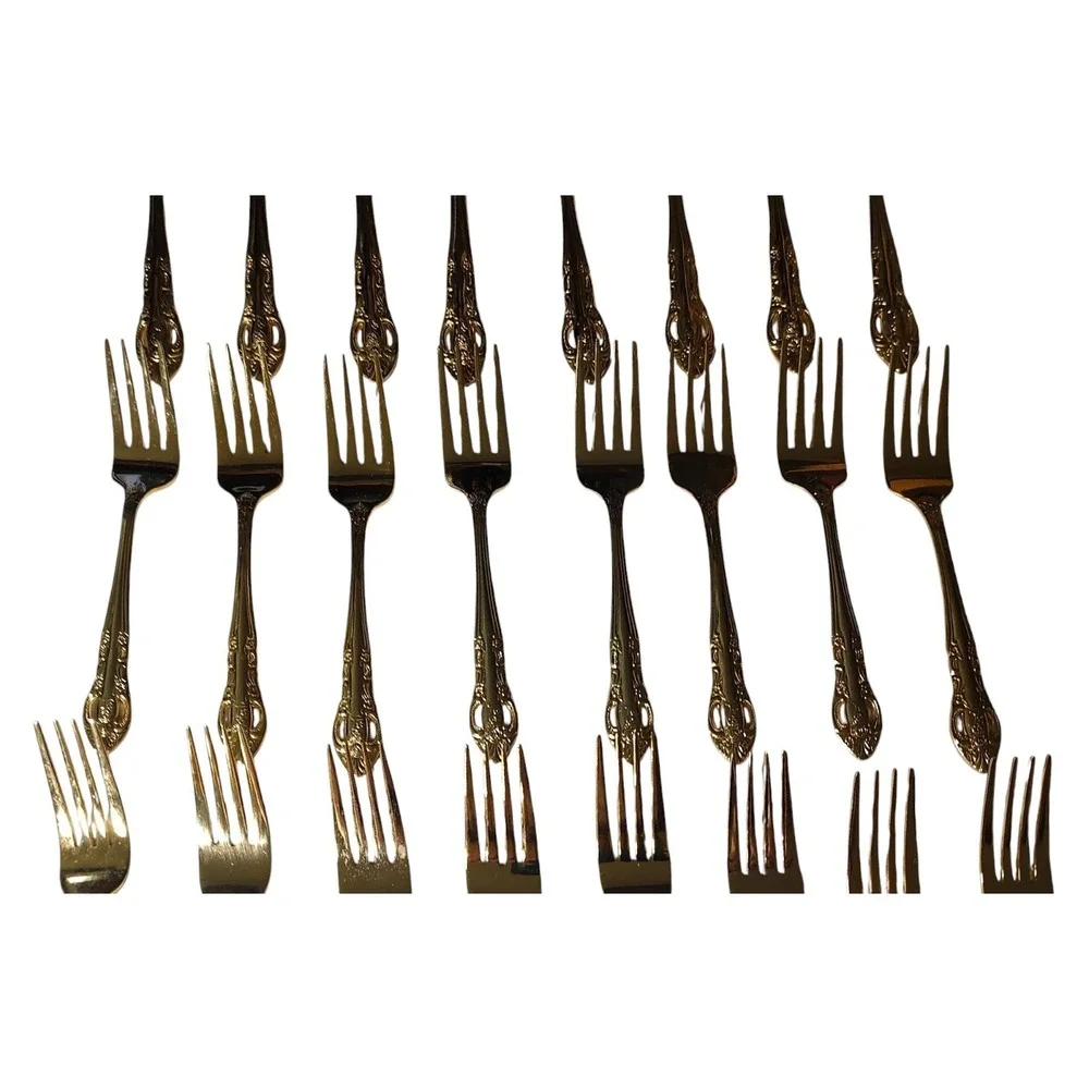 Hanford Forge HF Ltd Gold Pierced Rose Versaolles‎ Stainless Flatware 40 pcs SEE